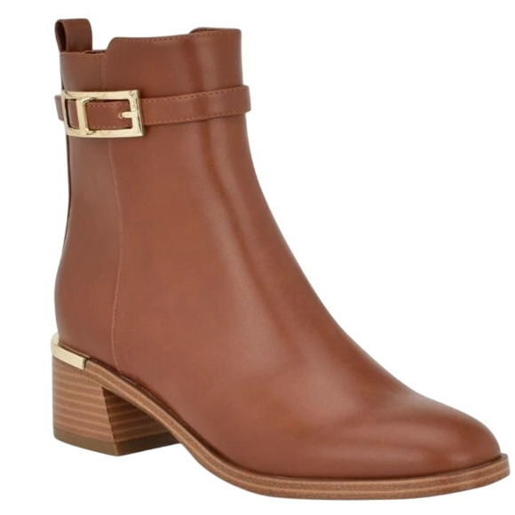 Calvin Klein Women's Jallis US 9.5M Natural Brown Block Heel Dress Booties - Picture 1 of 6